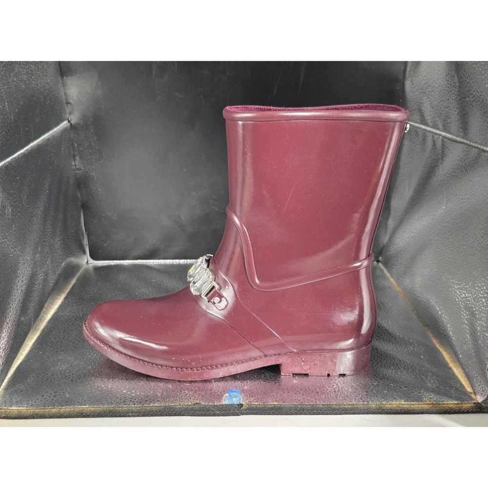 Womens 8 Boots Rain Ankle Burgundy Plum Crystal Embellished Michael Kors